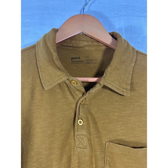 Pact Polo Shirt Large Gold Tan Organic Cotton Golf Classic Prep Sustainable - Picture 5 of 8